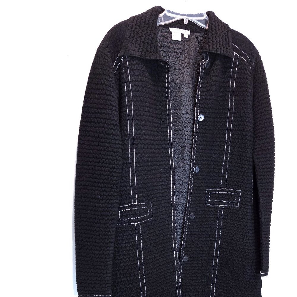 Alberto Makali Black Texture Knit with White Contrast Stitching Coat Size S
